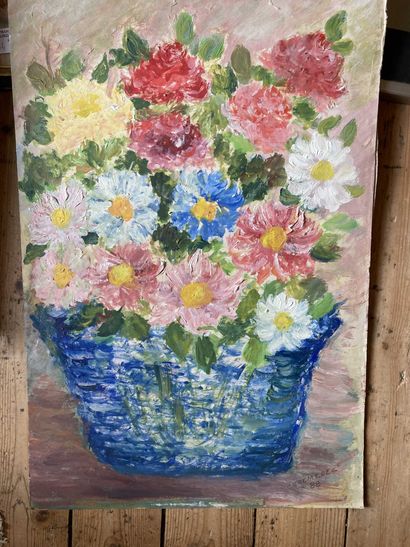 null Lot of 8 framed Bouquets of flowers. Watercolors, oils on canvas and various....