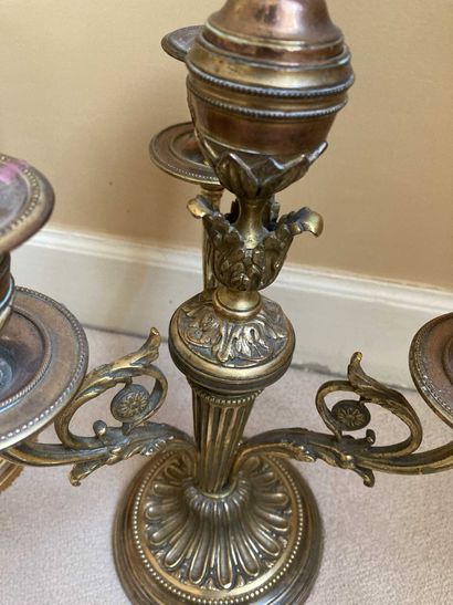 null Set of which : pair of candlesticks with 4 lights in gilded bronze with scrolls...