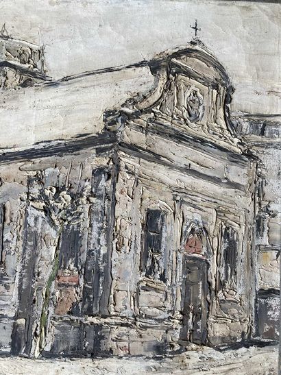 null School of Paris. View of a church. Oil on canvas. Signed lower left Slobodzinski...