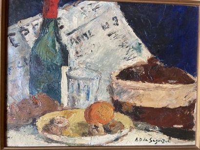 null Still life with a terrine and a bottle. Oil on canvas signed A. Dunoyer de Segonzac....