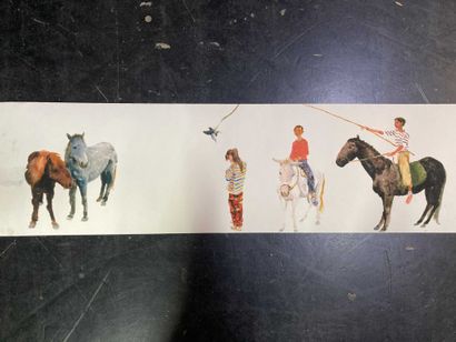 null Ensemble de 3 œuvres sur papier :

Une à décor d'animaux fantastiques portant...