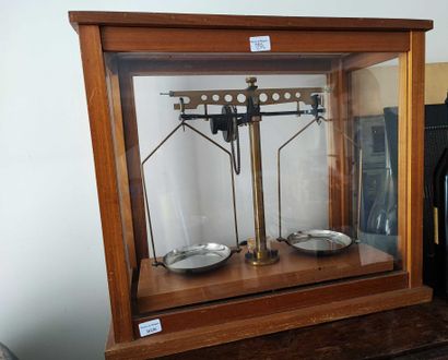 null Precision balance under glass case, English work. A hydrometer is attached (ref...