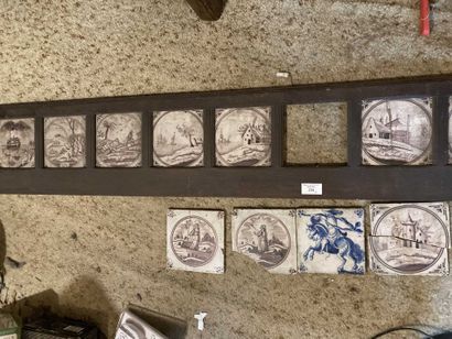 null 14 Earthenware tiles in Delft and various decorated with landscapes, mills,...