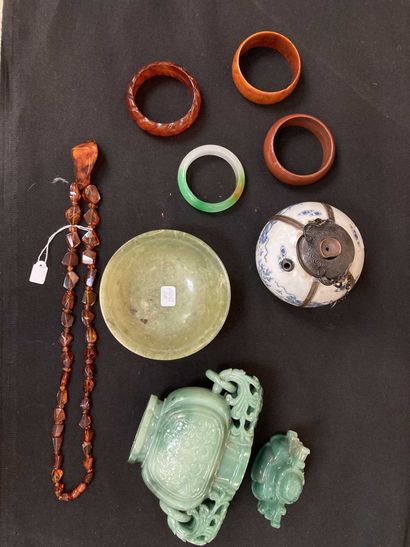 Lot of Asian objects including a small celadon...