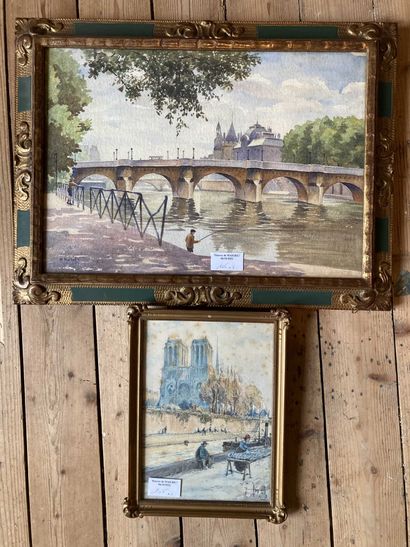null View of the Conciergerie - View of Notre Dame. Two watercolors. Bearing the...
