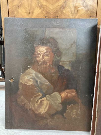 null Ensemble de trois huile sur toile , homme barbu à la laitue. 

92 x 73 cm (trous...