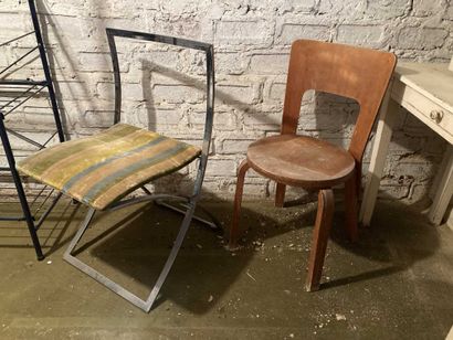 Set of two chairs: one folding in chromed...