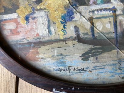 null View of Venice and View of Murano. Two oval gouaches. Bearing the signature...