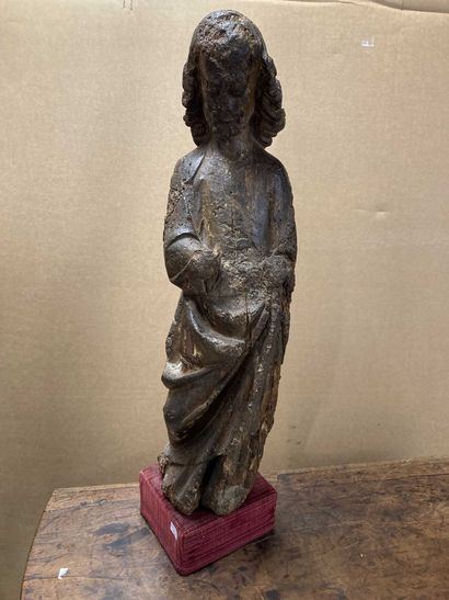 Figure of a saint in sculpted limewood, traces...