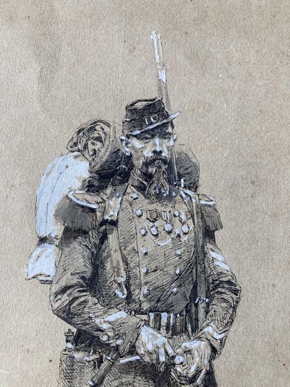 null Study the return of the soldier. Pencil and wash enhancement. Not framed. Signed...