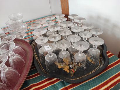null Part of service including glasses and carafes in crystal with decoration of...