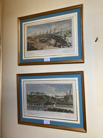 null Suite de cinq gravures en couleurs sur le thème du Pont de Neuilly et ses travaux....