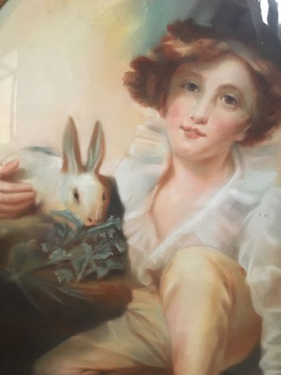 null Ecole Xxe, Portrait de jeune homme au lapin, pastel papier mis sur ovlae, 75x60...