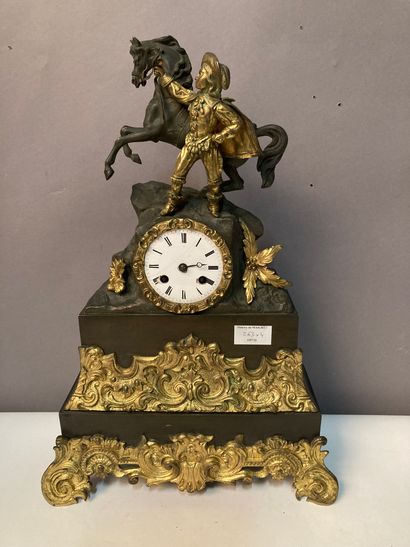 null Clock with musketeer decoration on a rocky mound, various materials, enamelled...
