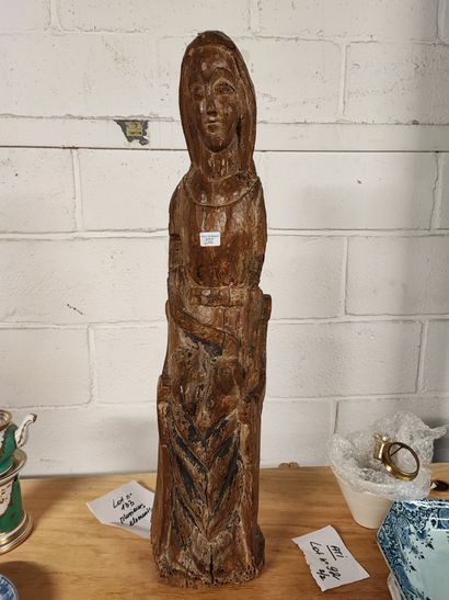 Vierge en bois sculpté décapé et peint XIXème...