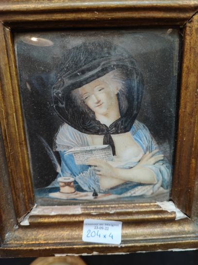 null Lot including: rectangular miniature Portrait of a woman to the letter. Sleeping...