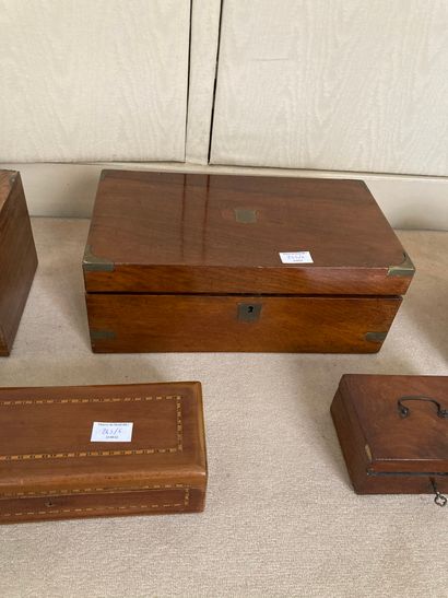 null Lot of boxes and inlaid wooden boxes with various decorations including writing...