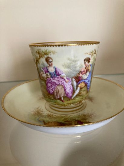 null Lot of Sèvres porcelain or in the taste: including three cups and their saucers...