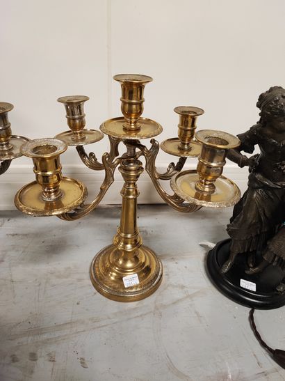 null Paire de chandeliers en bronze doré à 5 lumières, 4 groupes en régules Femme...