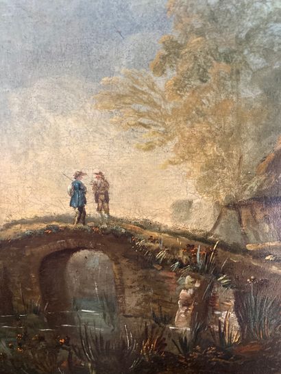 null Animated landscape of characters on a bridge_x000D_ Oil painting _x000D_ (in...