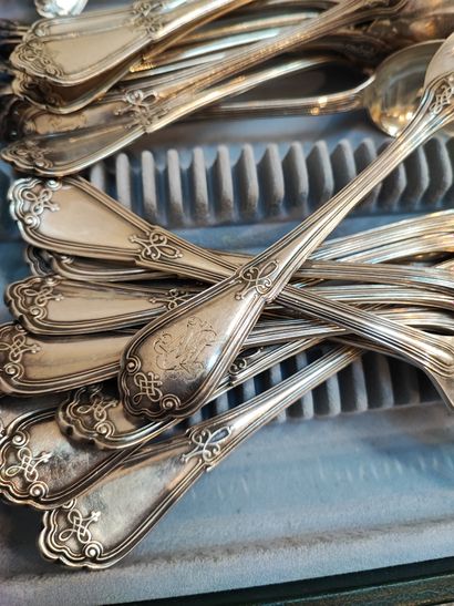 null Part of a household silver 950°/°°_x000D_.

Spatula monogrammed M with scrolls,...