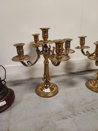 null Paire de chandeliers en bronze doré à 5 lumières, 4 groupes en régules Femme...