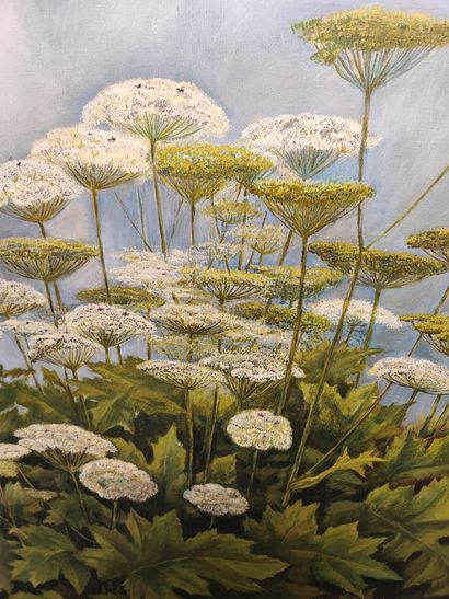 null Contemporary school Flowers of wild carrots Oil on canvas_x000D_ 128 x 93 cm.

128...