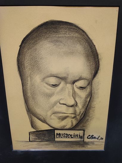 null Bust of Mussolini. Drawing signed COLOCICHI at the bottom right and dated 30,...