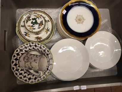 null 2 mannettes of porcelain, plates and fainece, tea set XIXth and various