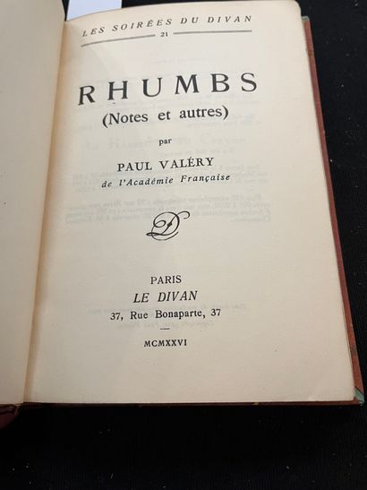 VALÉRY (Paul) Rhumbs (Notes et autres). Paris, Le Divan, 1926.
In-8° carré, demi-chagrin...