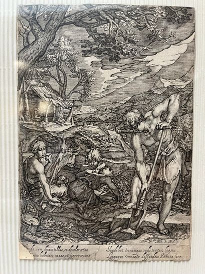 Jan SAENREDAM (1565-1607) d'après Adam et Eve astreints aux travaux des champs
Burin...