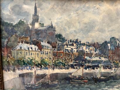 Fernand Fortuné TRUFFAUD (1866 - 1955) Le port de Trouville Aquarelle, signée et...