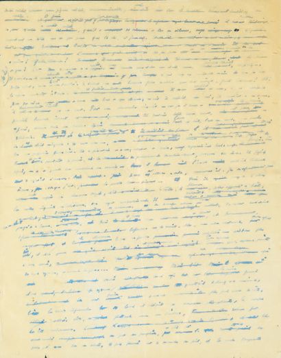 Georges BERNANOS (1888-1948) écrivain Manuscrit autographe ; 1 page in-4 (encadrée).
Brouillon...