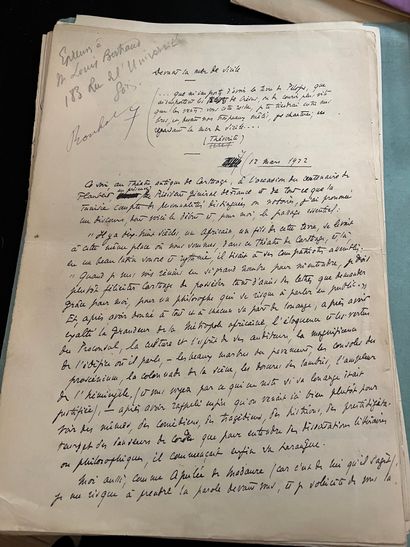 Louis BERTRAND (1866-1941) écrivain Manuscrit autographe signé, Devant la mer de...