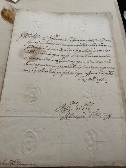 Famille d'ESTE 6 L.S. with autograph compliments; 1 page in-fol. each, several addresses.
Leonora...