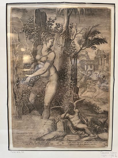 Giorgio GHISI (1512 / 20 - 1582) Venus blessée par les épines, d'après L.Penni.
Burin,...