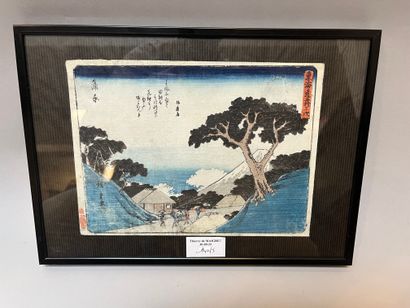 Utagawa Hiroshige (1797-1858) Deux oban yoko-e, dont un de la série Tokaido gojusan...