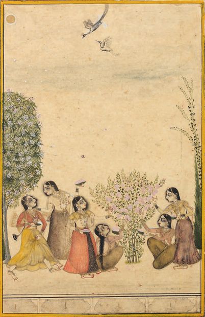 null Vasanti Ragini (Page d'un Ragamala)
Pigments polychromes et or sur papier.
Inde,...