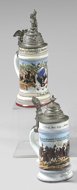 null Two Painted Porcelain Reservist Mugs: - 65th Infantry Regiment (5th Rhineland),...