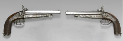 Pair of pinfire pistols, double barrels in...