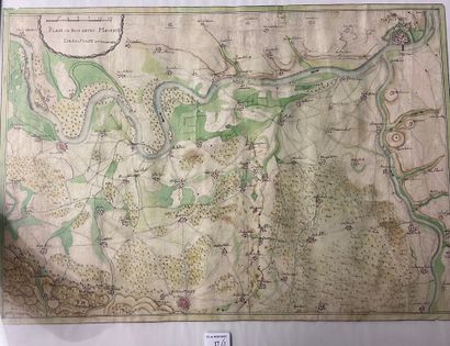 null Three staff maps drawn in pen and watercolor, campaigns of Germany and Italy:...