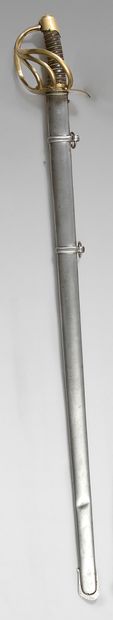 null Cuirassier saber model year XI, brass three-pronged guard, stamped, leather-covered...