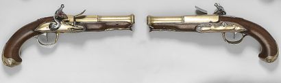 A pair of flintlock naval officer's pistols,...