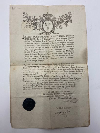 null Dossier de huit pièces concernant la carrière militaire de M. Nicolas François...