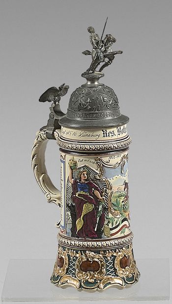 null Large painted earthenware reservist tankard: 16th Hanover Regiment (No. 2 Dragoons),...