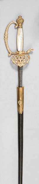 null Administration uniform sword, gilt brass guard, pierced keyboard, spindle with...