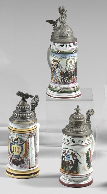 null Three painted porcelain reservist mugs: - 2nd Regiment of Foot Guards "Kaiser...