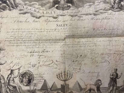 null Masonic diploma partly printed on parchment, at Caillot bookseller street Saint-André...