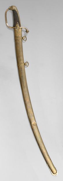 null Naval officer's saber, chased brass hilt with one branch, auricle on the front...