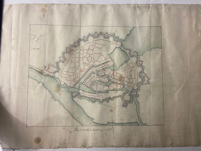 null Three staff maps drawn in pen and watercolor, campaigns of Germany and Italy:...